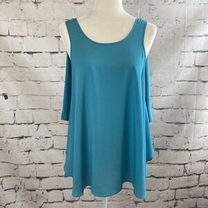 Olive &‎ Oat Flowy Sleeveless Blouse Womens Size Small Turquoise Blue New
